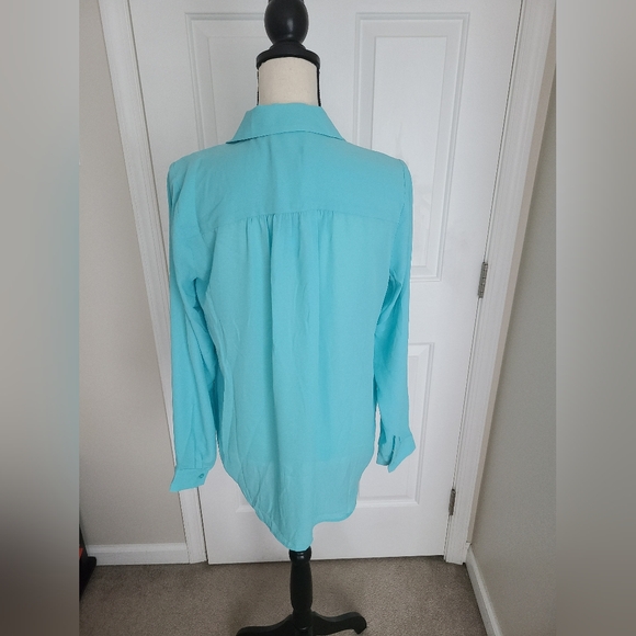 Ann Taylor Tall Turquoise Blouse with Long Sleeves - Picture 4 of 5